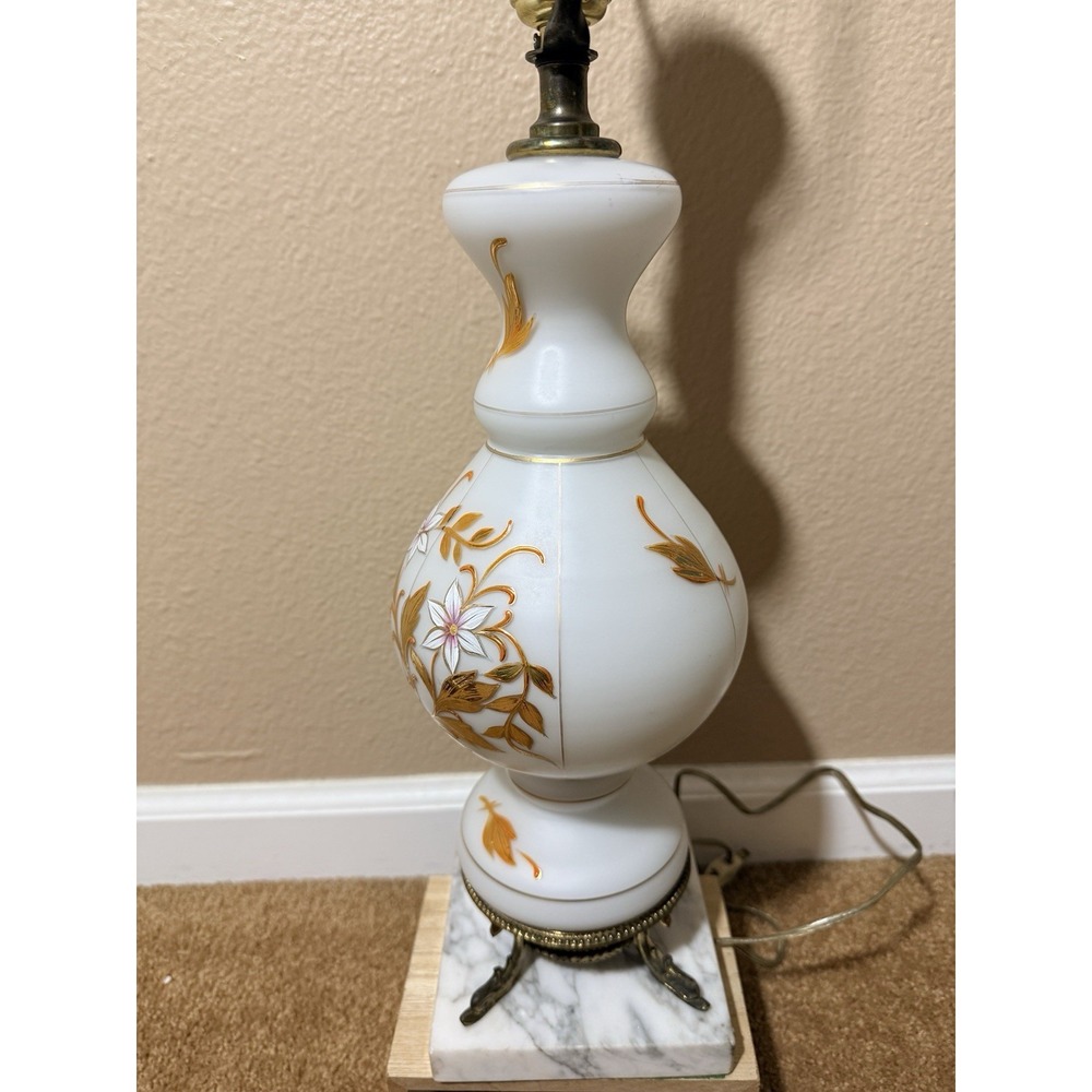 Vtg White Satin Lamp Made in Western Germany, Poseidon Fish Base On Marble 29" - Picture 14 of 16
